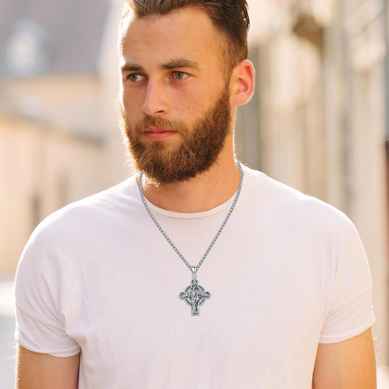 Sterling Silver Religious Cross Pendant Necklace for Men Women-0-6