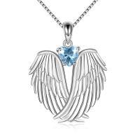 wholesale 925 Sterling Silver Wings Heart Pendant Necklace-December-Blue