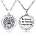 wholesale 925 Sterling Silver Evil Eye Pendant Necklace With Rotating Blue Crystal Oxidized Design-0-1