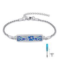 wholesale 925 Sterling Silver Blue Enamel Flower & Butterfly Cremation Ashes Memorial Keepsake Bracelet for Women-Butterfly