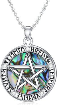 wholesale 925 Sterling Silver Abalone Shell Tree of Life Pendant with Evil Eye and Celtic Dragon Design Necklaces for Women Girls s-3-Pentagram