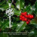wholesale Sterling Silver Diamond Birth Flower Key Necklace for Women-0-34