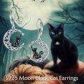 wholesale 925 Sterling Silver Black Cat Moon Star Leverback Drop Earrings-0-1