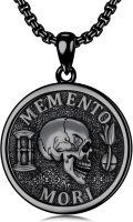 wholesale Sterling Silver Gothic Skull Memento Mori Pendant Necklace 22+2 Inch Chain Stoicism Jewelry Gift for Men Women-0-6