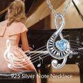 wholesale 925 Sterling Silver Blue Heart Crystal Musical Note Pendant Necklace for Women Girls-0-5