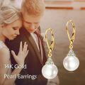 wholesale 14K Gold Moissanite Pearl Drop Earrings, 29mm Dangle Lever Back, Hypoallergenic Gift for Women-0-5