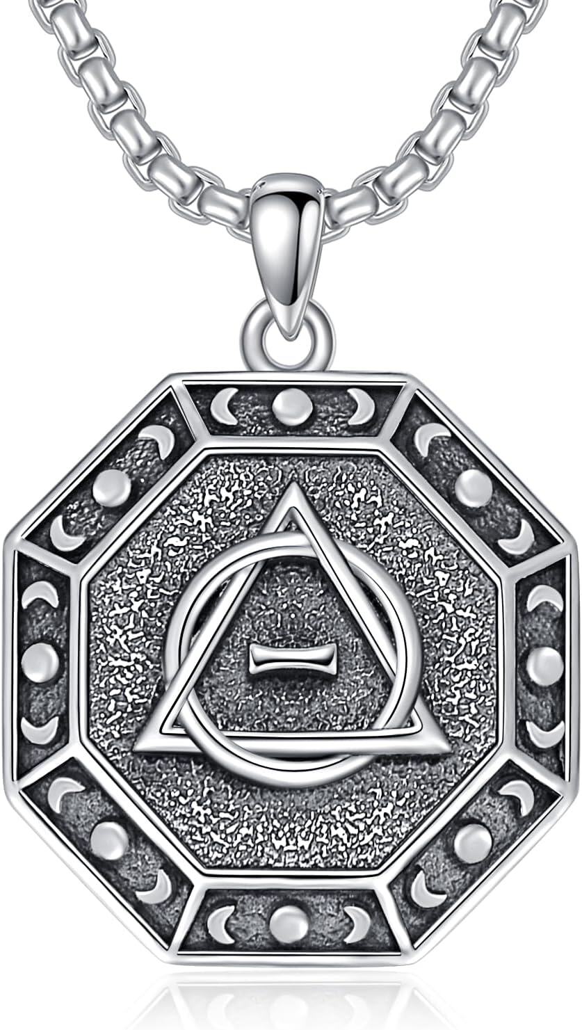 925 Sterling Silver Viking Valknut Triangle Pendant Necklace for Men & Women-0-0