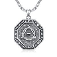 wholesale 925 Sterling Silver Moon Phase Pendant With Triangle And Circle Design On Octagonal Chain-Therian