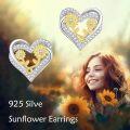 wholesale 925 Sterling Silver Heart-Shaped Sunflower Stud Earrings with Cubic Zirconia Stones - Elegant s for Women-0-2