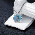 wholesale 925 Sterling Silver Blue Opal Saint Christopher Protect Us Medal Pendant Necklace -0-4