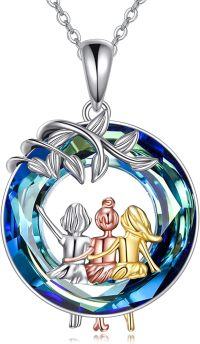 wholesale 925 Sterling Silver Blue Crystal Mermaid Sisters Pendant Necklaces Gifts for Women Girls-3-Circle Sisters