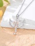 wholesale 925 Sterling Silver & Crystal Stethoscope Cross Necklace with Angel Wings - Medical Graduation Gift for Nurses, Doctors, Veterinarians-0-1