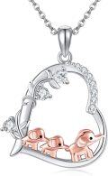 wholesale 925 Sterling Silver Heart Pendant with Elephants and Cubes - Gifts for Her-0-0