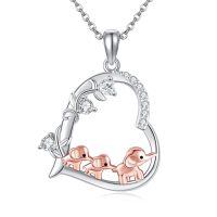 wholesale 925 Sterling Silver Heart Pendant with Elephants and Cubes - Gifts for Her-Elephant