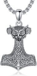 wholesale 925 Sterling Silver Owl Thors Hammer Pendant with Star of David and Wolf Head on 3mm/4MM  Cable Chain for Men & Women (Length: 60CM)-0-0