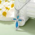 wholesale 925 Sterling Silver Blue and White Opal Cross Pendant Necklace for Women-0-2
