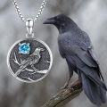 wholesale Silver Synthetic Stone Raven Pendant Crow Round Necklace Gift for Women-0-15