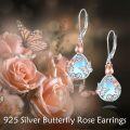 wholesale 925 Sterling Silver Butterfly & Flower Drop Earrings w/Moonstone and Rose Gold Accents-0-2