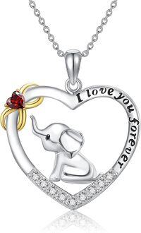 wholesale 925 Sterling Silver Birthstone Elephant Heart Necklace for Women-January