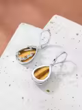 TOUPOP Sterling Silver Filigree Gemstone Teardrop Dangle Earrings-0-3