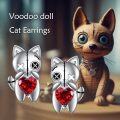 wholesale 925 Sterling Silver Gothic Cat Stud Earrings with Red Heart Stone Witchy Jewelry for Women-0-5