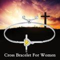 wholesale TOUPOP Citrine Cross Bracelet For Women Sterling Silver Birthstone Cross Bracelet Heart Cross November Birthstone Jewelry Birthday Anniversary Christmas Gifts For Her Wife Girlfriend Mom -0-3