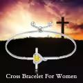 TOUPOP Sterling Silver Citrine Cross Bracelet November Birthstone Jewelry-0-3