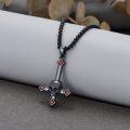 wholesale Black  Skull Cross Pendant Necklace  with Red CZ Stones - Religious Christian s for Women and Men-0-1