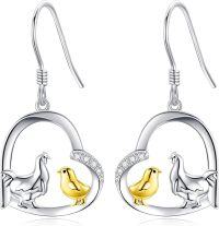 wholesale 925 Sterling Silver Chicken & Chick Moonstone Dangle Drop Earrings for Women-chicken