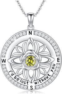 wholesale 925 Sterling Silver 12 Months Birthstone Compass Necklace for Women-08-August-Peridot