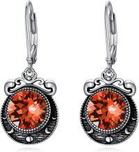 wholesale 925 Sterling Silver Orange Garnet Drop Dangle Leverback Earrings-Red