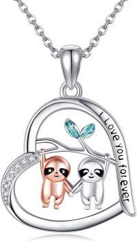 wholesale 925 Sterling Silver Sloth Love Forever Heart Pendant Necklace for Women Girls Gifts-sloth-sloth