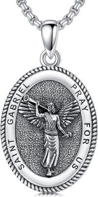 wholesale Sterling Silver Saint Medal Oval Necklace for Men Women Religious Jewelry-11-Archangel Gabriel Necklace