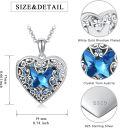 wholesale 925 Sterling Silver Blue Crystal Heart Lockets Necklaces for Women and Girls with Chain 45cm Length-0-4