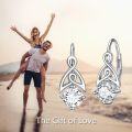 wholesale 925 Sterling Silver White Topaz Celtic Trinity Knot Leverback Earrings, April Birthstone AAA CZ, White Gold Plated-0-5