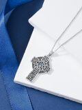 wholesale 925 Sterling Silver Blue Abalone Shell Celtic Cross Pendant Necklace 3D Triquetra Trinity Knot Jewelry for Women Men Gift Boxed-0-4