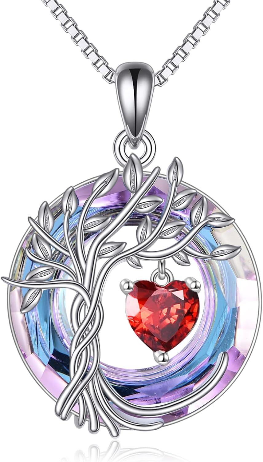 Sterling Silver Crystal Tree of Life Necklace for Women-01-Jan-Garnet
