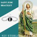 wholesale 925 Sterling Silver Saint Jude Charm Bracelet with Black Onyx Stone and Religious Symbol Pendant for Men Women  47mm Length Adjustable Chain Size from US6 to US8-0-1