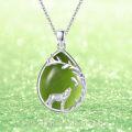 wholesale 925 Sterling Silver Green Jade Howling Wolf Pendant Necklace-0-5