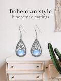 wholesale 925 Sterling Silver Teardrop Blue Moonstone Leverback Dangle Earrings for Women-0-4