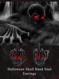 wholesale 925 Sterling Silver Black & Red Gothic Skull Skeleton Hand Stud Earrings-0-5