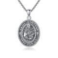 wholesale 925 Sterling Silver Oxidized Saint Dymphna Pray For Us Oval Medal Pendant Necklace-0-0