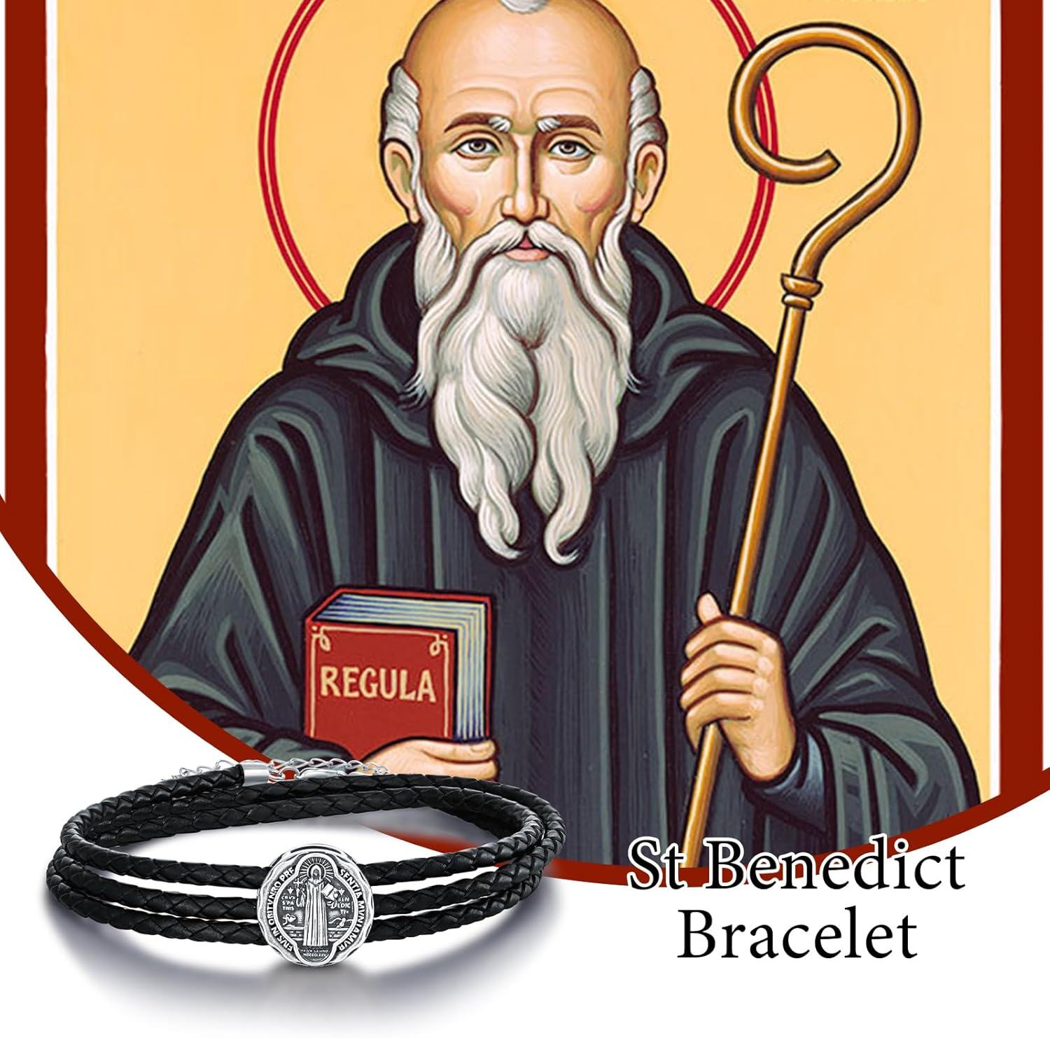 wholesale 925 Sterling Silver Black Leather Saint Benedict and Saint Jude Charm Bracelet Gift for Men-0-5