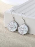 wholesale S925 Sterling Silver & 14K Gold Plated Compass Earrings with Turquoise/Mother-of-Pearl/Opal/Moss Agate/Abalone, Dangle Jewelry Gift for Women-0-1