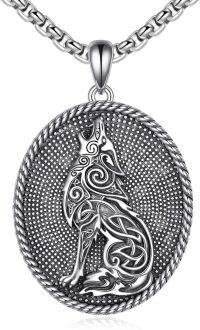 wholesale 925 Sterling Silver Nordic Wolf Head Necklace - Viking Style Animal Pendant for Men & Women-Celtic Wolf-02