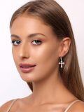 wholesale 925 Sterling Silver Pink Opal Cross Earrings With Lever Backs-0-4