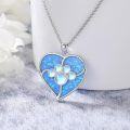 wholesale 925 Sterling Silver Blue Opal Heart with Moonstone Paw Print Pendant Necklace for Women-0-2