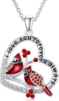 wholesale 925 Sterling Silver Heart-Shaped Cardinal Pendant Necklace for Women's Gifts-two birds