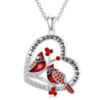 wholesale 925 Sterling Silver Heart-Shaped Cardinal Pendant Necklace for Women's Gifts-two birds