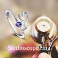 wholesale 925 Sterling Silver Purple Cubic Zirconia Heartbeat Stethoscope Open Ring For Women-0-3